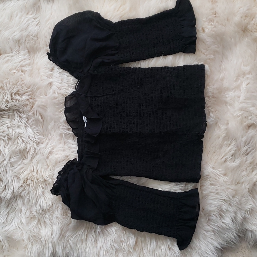 Reformation Julie Smock Top Black Fitted Long Sleeve Top - Picture 15 of 16